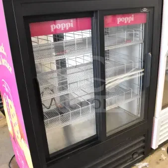 2025 IDW GPT33-54FG-N-3-3-N-B-4 commercial 2 door reach-in cooler merchandiser with glass doors and metal shelves, 115V.