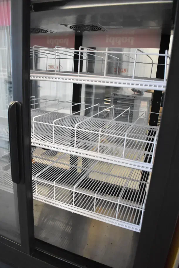 2025 IDW GPT33-54FG-N-3-3-N-B-4 commercial 2-door cooler, glass doors, white shelves, 115V, 1 phase, new condition.