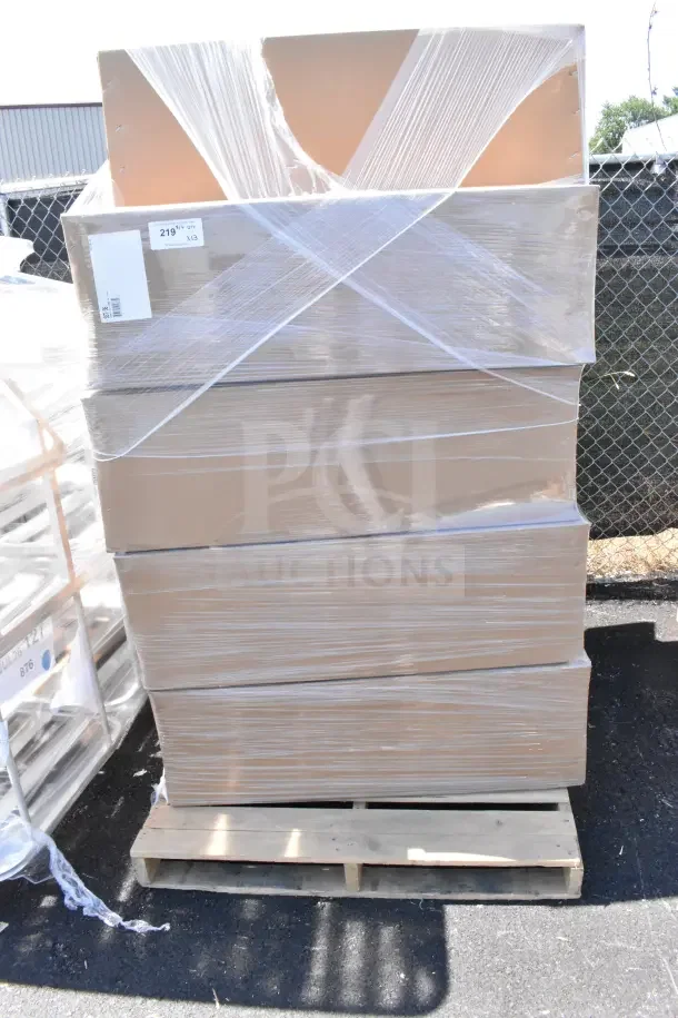 13 Advance Tabco SST-36 aluminum sanitizer dispenser stands, 36” tall, brand new scratch and dent, wrapped on pallet.