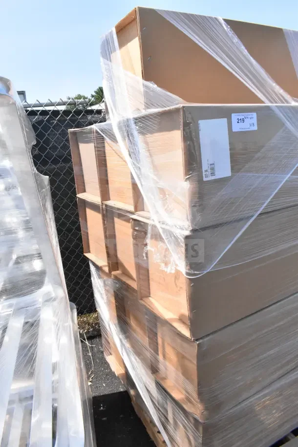 13 new Advance Tabco SST-36 Aluminum Sanitizer Stands, 36" tall, in boxes, scratch and dent condition, plastic wrapped.