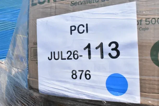 22 new scratch and dent items, including cold cups and containers, wrapped in plastic. Label reads "PCI JUL26-113 876".