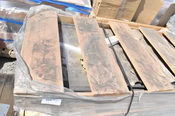5 Anthony Refrigerator Doors, brand new, scratch and dent. Pallet packaging with visible auction label "224".