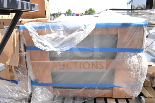 Regency 600s13624s 41" commercial sink, brand new with scratch and dent. Wrapped, showing partial packaging.