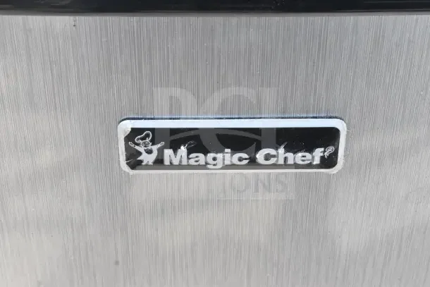 Magic Chef HMDR310SE Mini Cooler with Freezer, sleek silver design, 120 Volts, 1 Phase, brand logo visible.