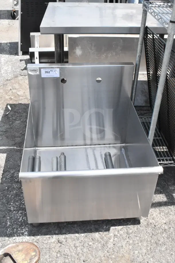 Steelton 522US12424 utility sink, 24"x24"x14", stainless steel, visible label with pricing, holes for 8" center faucet.