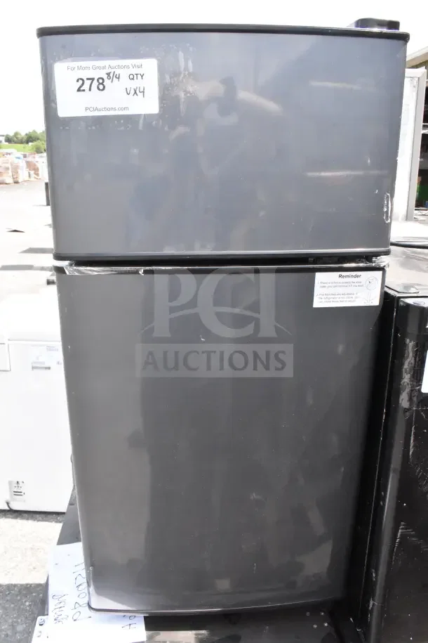 4 mini coolers including Galanz and Haier, each 120 volts, 1 phase. Exterior shows labels and minor wear.