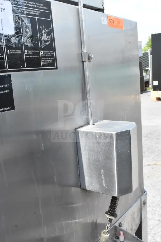 CMA AH-2 Commercial Pass-Through Dishwasher, stainless steel, model AH-2, with instructions and control labels visible.