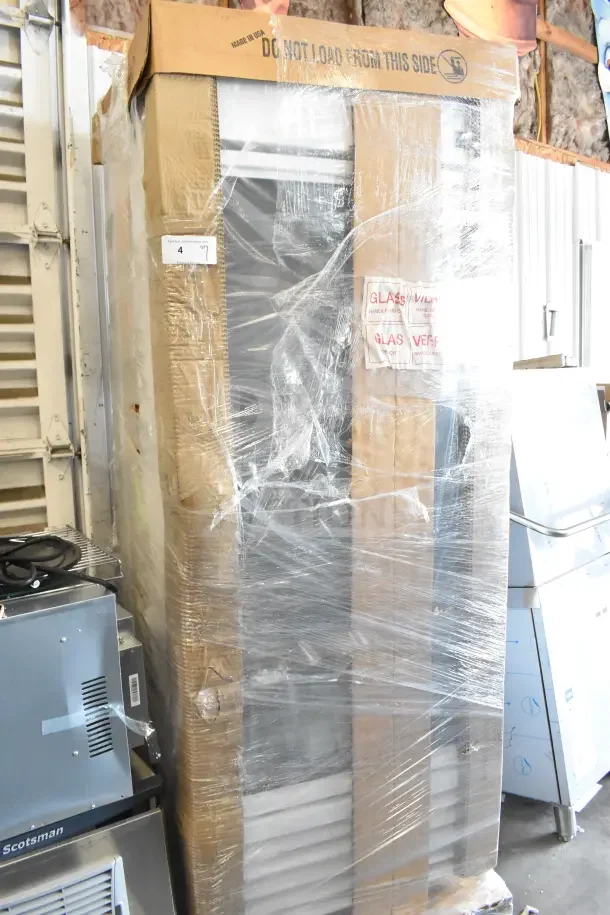 Brand new True TSCI-600R-G-PH commercial cooler merchandiser, 2026 model, single door, 115 volts, shrink-wrapped, scratch and dent.