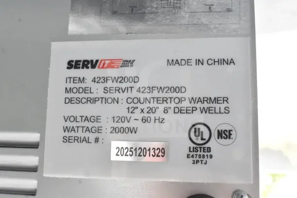 ServIt 423FW200D Double Food Warmer, 2025 model, new scratch and dent, 115V, 1 Phase. 12"x20" 8" deep wells, NSF, UL listed.