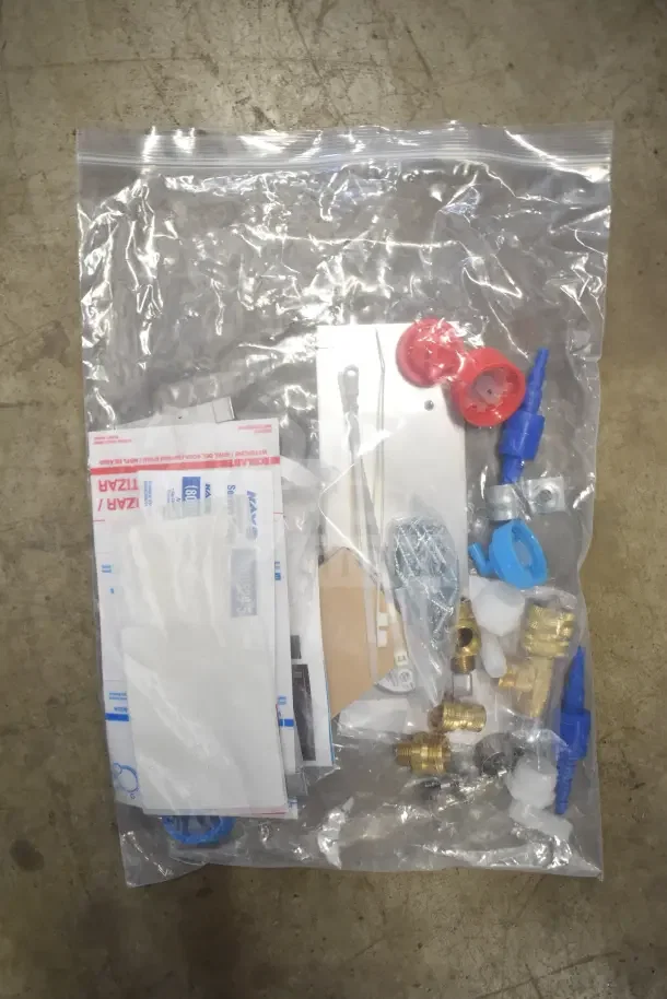 Bag of 18 brand new items including 92220011, K6463 thermometer, hoses, and fittings, sealed in original packaging.