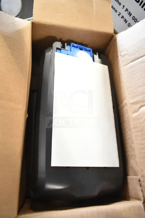 Brand new boxed items including soap dispenser, rack, IBD bin kit. Four-piece set, unopened and in pristine condition.