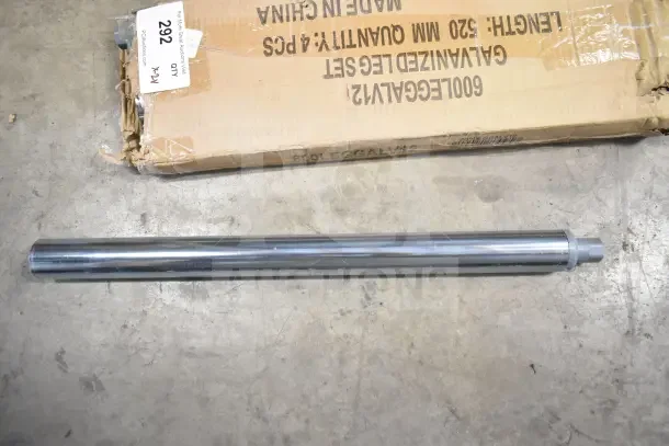 Adjustable shelving bracket legs and cardboard packaging with visible label "Made in China". Slight wear on packaging.