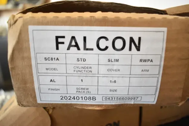 BRAND NEW Falcon SC81A Door Closer in original box. Model SC81A, standard cylinder function, aluminum finish.