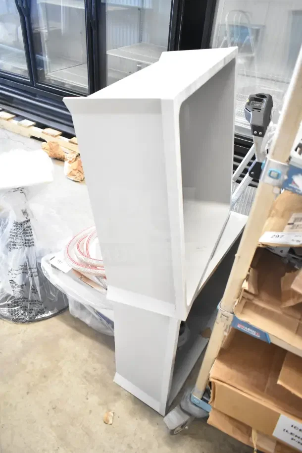 Brand new poly mop sink, packaged in box. Durable construction ideal for commercial use. Includes mounting hardware.