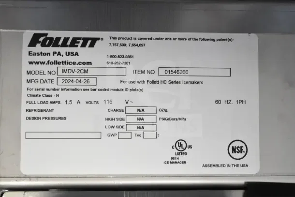 BRAND NEW Follett IMDV-2CM Diverter Valve, 2024 model, scratch and dent, label with item info and manufacture date visible.