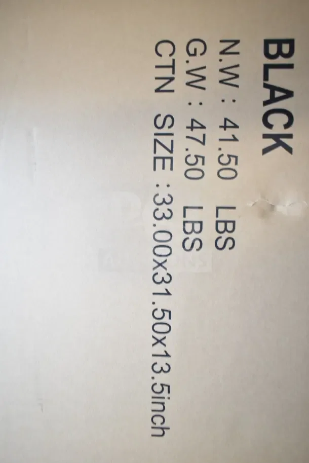 BRAND NEW SCRATCH AND DENT! Black Ottoman model 7HK144PUBL-D. Box shows net weight 41.50 lbs, gross weight 47.50 lbs. Dimensions 33x31.5x13.5 inches.