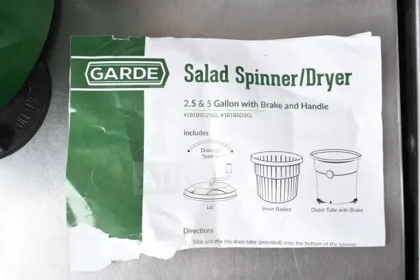 BRAND NEW Garde Salad Spinner/Dryer, 2.5 & 5 Gallon, with Brake and Handle, Scratch and Dent, includes drainage system.