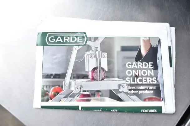 BRAND NEW Garde 181ONSLC316 3/16" Onion/Produce Slicer in packaging, showing minor scratch and dent condition.
