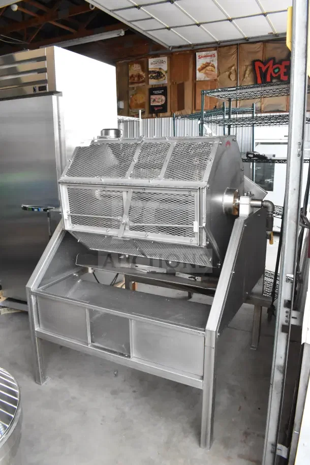 Pisces Fish Machinery DS150 Commercial Drum Scaler, stainless steel, floor style, well-maintained condition.
