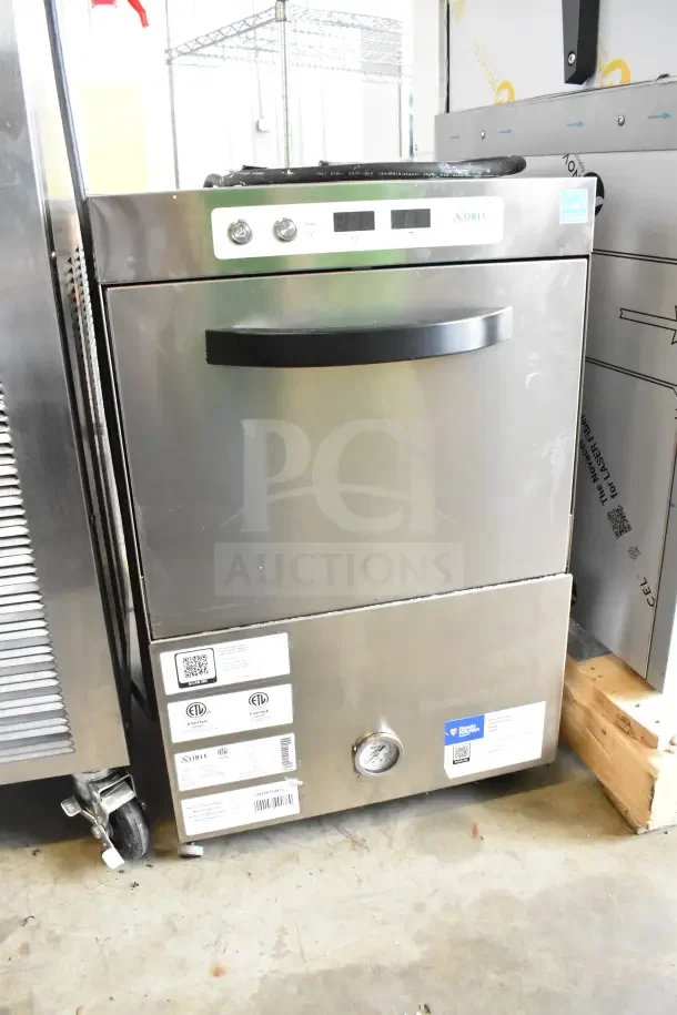 BRAND NEW 2025 Noble 495HTGW22 Commercial Hi Temp Underbar Glass Washer, 208V/240V, 1 Phase, model 495HTDT513, with minor dents.