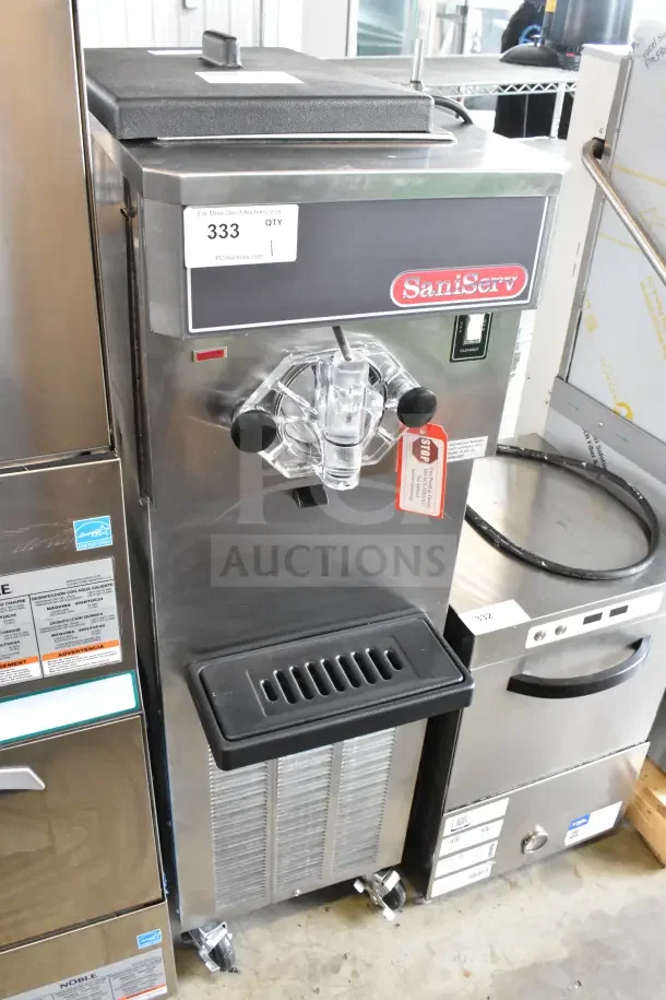 Brand new SaniServ 414 air-cooled soft serve machine, 20 Qt. Hopper, 208/230V, Noble 495HTDT513, minor scratches.