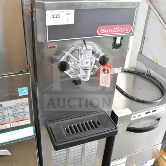 Brand new SaniServ 414 air-cooled soft serve machine, 20 Qt. Hopper, 208/230V, Noble 495HTDT513, minor scratches.