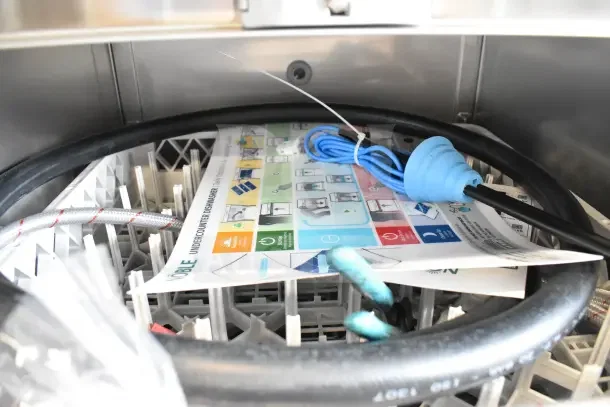 Brand new Noble commercial undercounter dishwasher, includes hoses and manual. Scratch and dent condition.