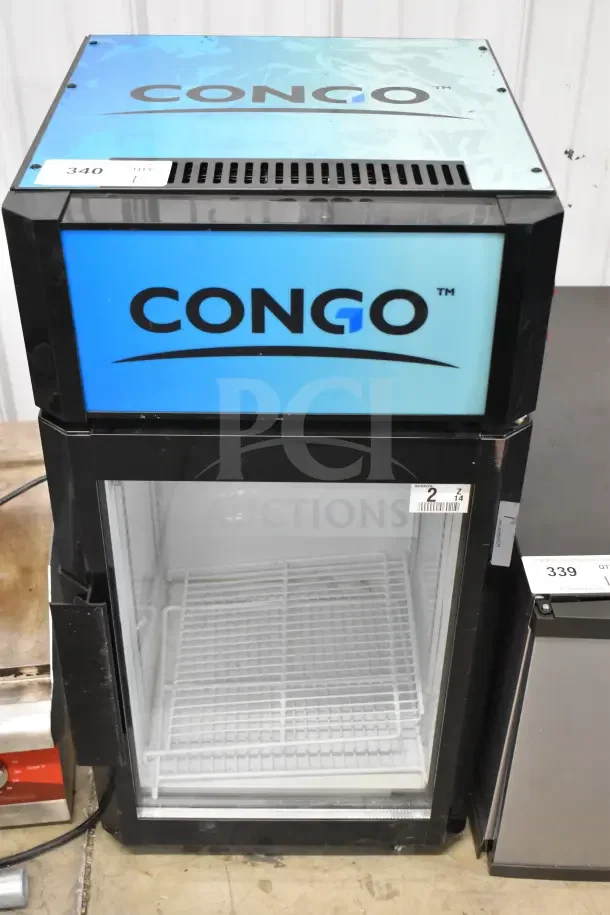 2023 T-50L Mini Commercial Cooler Merchandiser, 115V, 1 Phase, model T-50L, branded "CONGO." Includes glass door.