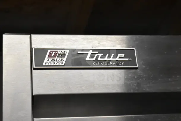 2017 True T-35 cooler, stainless steel, 2-door, commercial model, 115V, 1 phase, True branding label visible.