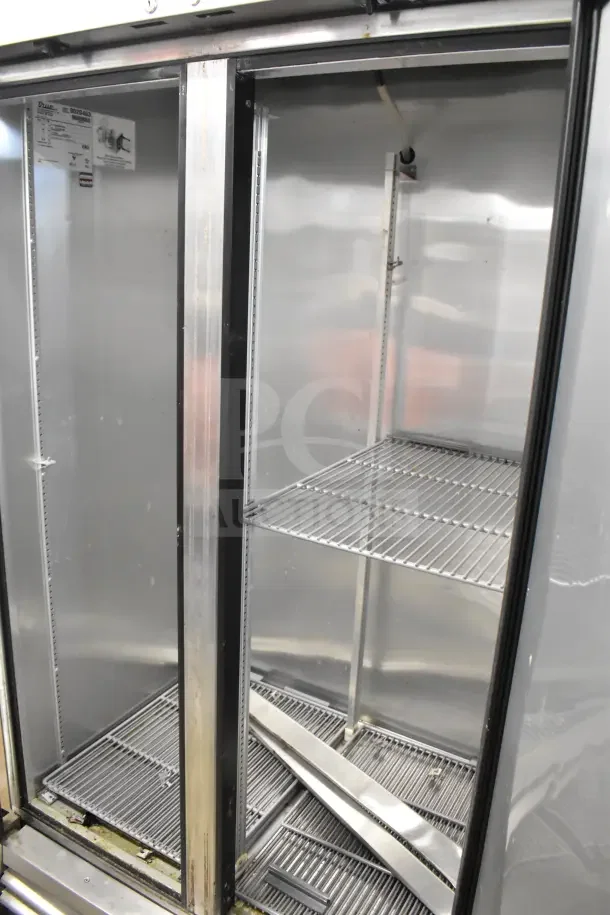 2017 True T-35 Commercial 2 Door Reach In Cooler, 115 Volts, 1 Phase, stainless steel, used condition.