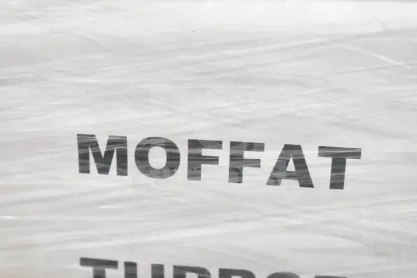 Moffat USP10M logo on protective wrap of Turbofan Holding Cabinet/Proofer. Brand new, minor cosmetic dents.