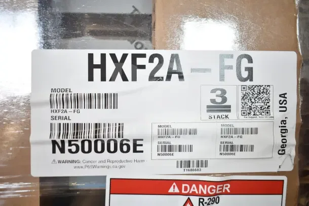 Label for Hoshizaki HXF2A-FG Reach-In Freezer. Model and serial number visible. New, scratch and dent condition.