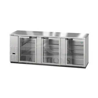 Brand new Hoshizaki BB95-G-S back bar refrigerator, features 3 glass swing doors, 115V, 1 phase, slight cosmetic scratches.