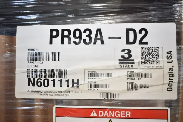 BRAND NEW! 2023 Hoshizaki PR93A-D2 Refrigerated Pizza Prep Table, 115V, model label with serial N60111H shown.