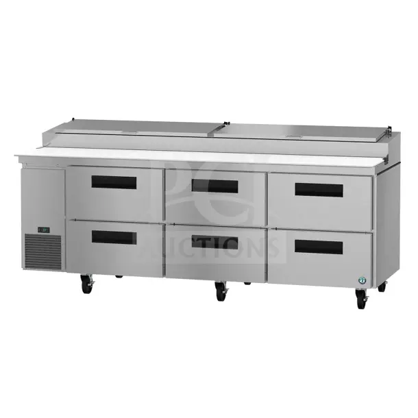 BRAND NEW Hoshizaki PR93A-D6 Steelheart Pizza Prep Table with Refrigerated Base, 115V, 1 Phase, slight scratch and dent.