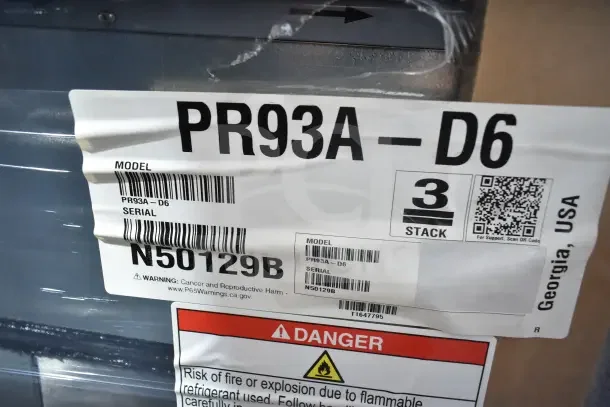 Label on Hoshizaki PR93A-D6 Steelheart Pizza Prep Table, showing model PR93A-D6 and serial N50129B.