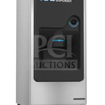 Brand new Hoshizaki DB-130H ice dispenser, 130 lbs capacity, stainless steel exterior, minor scratches, built for hotels/motels.