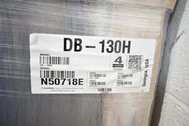2023 Hoshizaki DB-130H Ice Dispenser, 130 lbs capacity, stainless steel, scratch and dent, barcode and serial visible.
