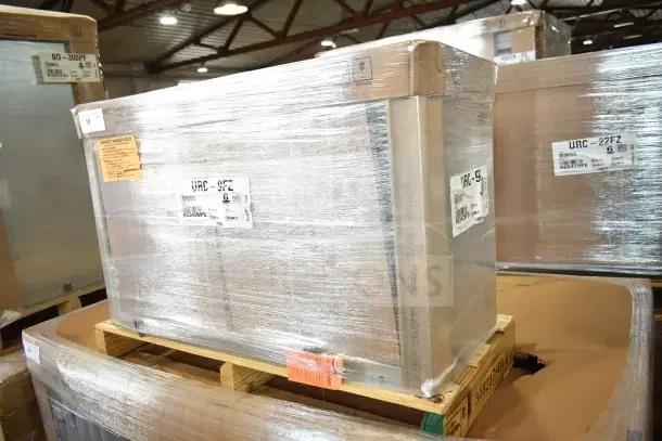 BRAND NEW 2026 Hoshizaki URC-9FZ Air-Cooled Remote Ice Machine Condenser, wrapped, labels visible, 115V, 1 Phase.