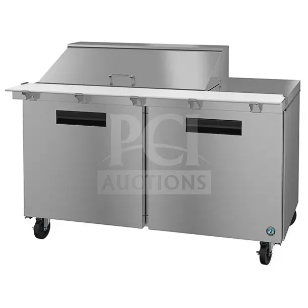 Brand new 2023 Hoshizaki SR60B-18MFC 60" stainless steel salad prep table, scratch and dent, 115V, 1 phase, mega top.