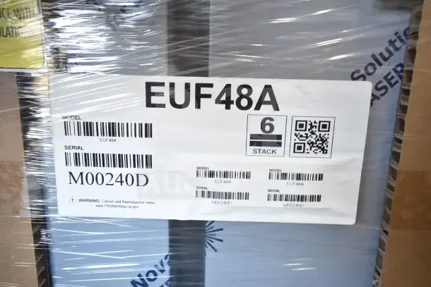 "Brand new 2022 Hoshizaki EUF48A undercounter freezer, 2 sections, 115 volts, model tag visible, serial M00240D."