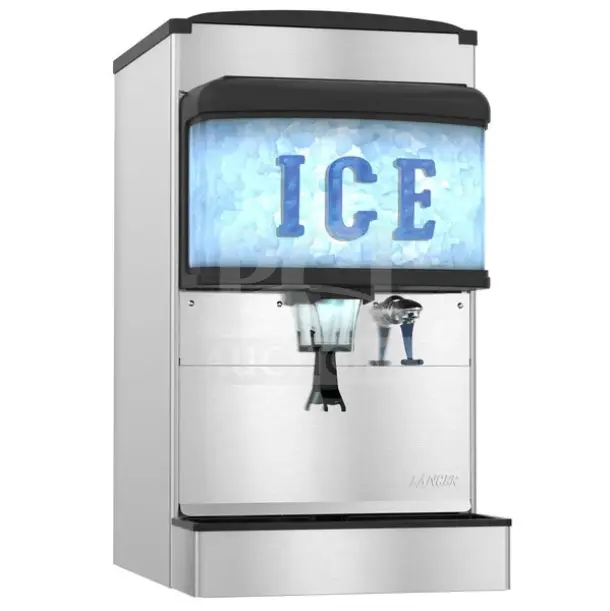 Lancer DM-4420N ice and water dispenser, 22" countertop, 200 lb. storage, brand new, scratch and dent, 115V, 1 phase.