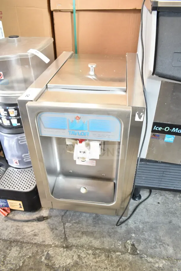 Taylor Commercial Single Flavor Ice Cream Machine, 208V, stainless steel, countertop model, good condition, visible brand label.