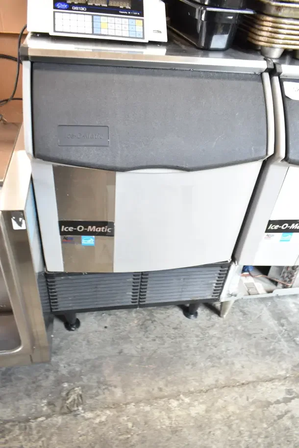 2016 Ice-O-Matic ICEU220HA3 commercial ice machine, 115 volts, 1 phase, self-contained, in used condition, visible branding.