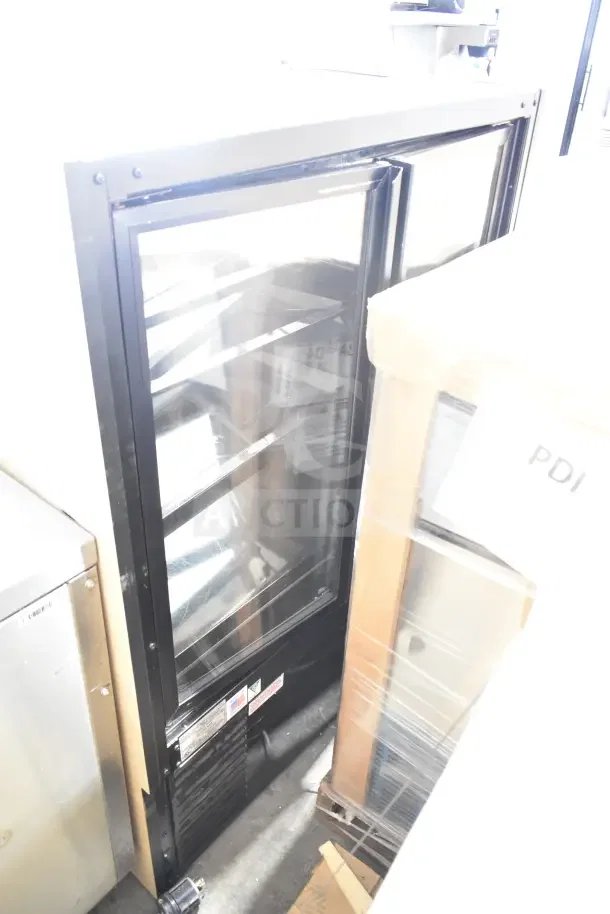 Federal CGR3652 commercial deli display case, 120V, 1-phase, glass door, black frame, visible labels, good condition.