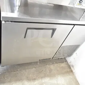 True TUC-44 commercial undercounter cooler, stainless steel, single door, 115 volts, 1 phase, visible wear.
