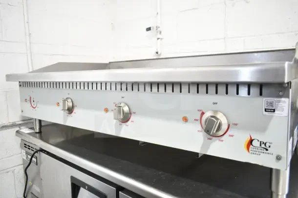 Cooking Performance Group 48" electric griddle, model 351GCPG48M, 208/240V, 1 phase, with stainless steel top, excellent condition.