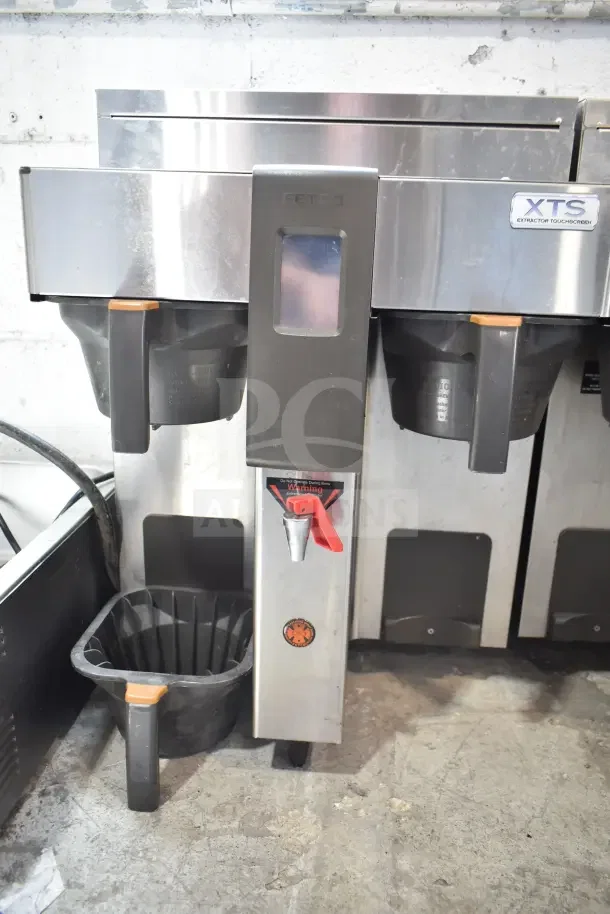 Fetco CBS-2132-XTS commercial double coffee machine, stainless steel, used condition, 200-240V, 1 phase, touchscreen.