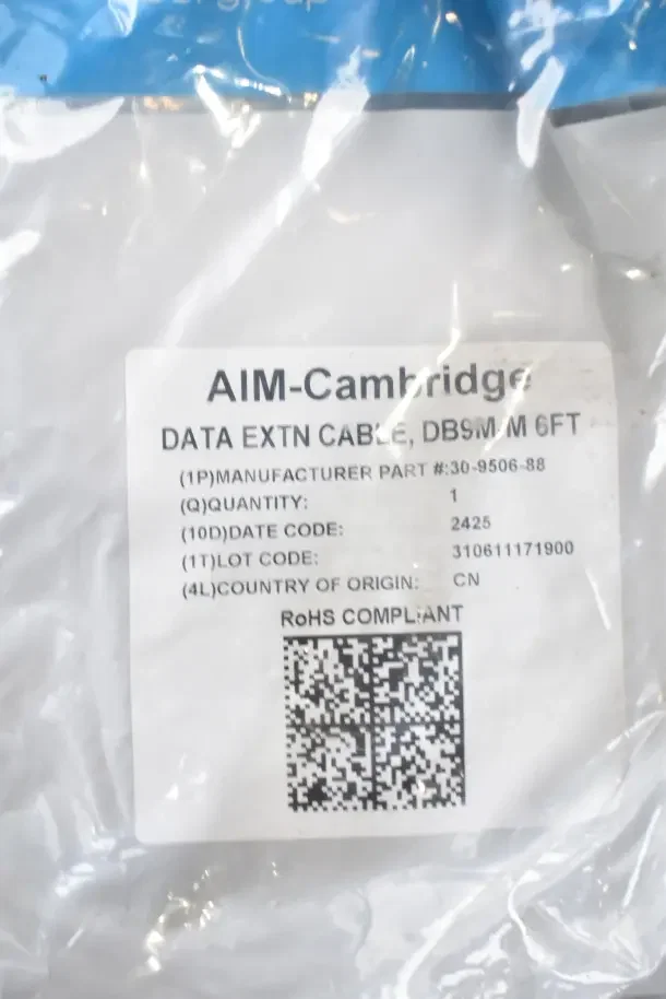 AIM-Cambridge 6FT Data Extension Cable, new. Manufacturer Part #30-9506-88. RoHS compliant. Origin: CN.