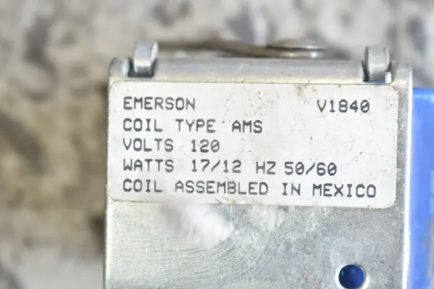 Emerson coil, Type AMS, 120V, 17/12 watts, 50/60Hz, assembled in Mexico, model V1840; part of scratch and dent auction lot.